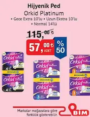 ORKİD PLATİNUM HİJYENİK PED ÇEŞİTLERİ fiyat ve kampanya bilgisi